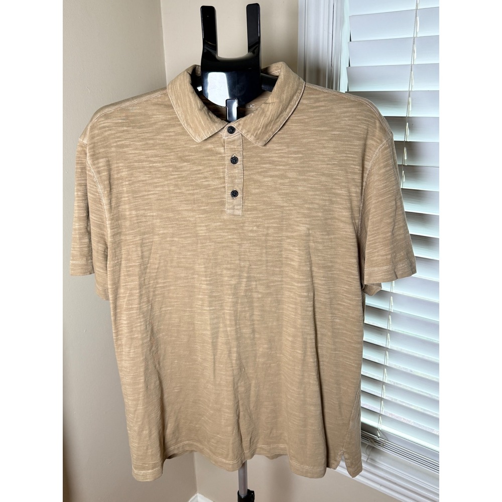 Banana Republic Slub Knit Polo Shirt Mens Large Tan Khaki Short Sleeve